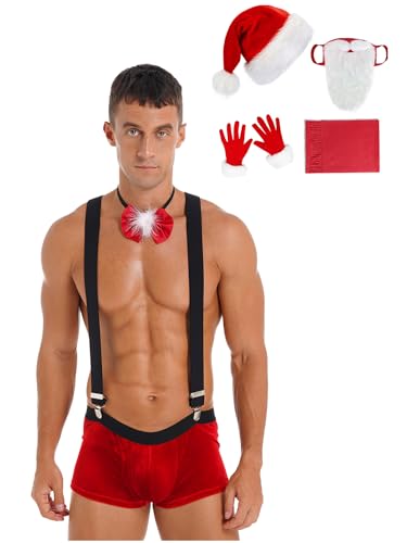 FEESHOW Herren Weihnachtsmann Kostüm Accessoires Und Weihnachts Unterwäsche Erwachsene Santa Claus Outfits X-Mas Party Anzug Nikolausmütz-Set L von FEESHOW