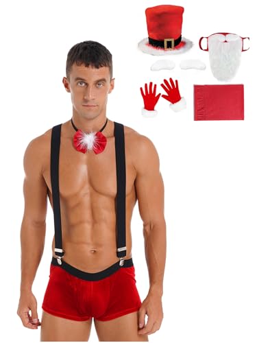 FEESHOW Herren Weihnachtsmann Kostüm Accessoires Und Weihnachts Unterwäsche Erwachsene Santa Claus Outfits X-Mas Party Anzug Zylinder-Hut-Set XXL von FEESHOW