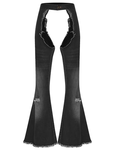 FEESHOW Männer Unisex Erwachsene Damen Westliche Kostüme Für Erwachsene Cowgirl Halloween Costumes Für Cosplay Weite Beinkleider Damen Denim-Chaps Black XXL FEESHOW Männer Unisex Erwachsene Damen Westliche Kostüme Für Erwachsene Cowgirl Halloween Costumes Für Cosplay Weite Beinkleider Damen Denim-Chaps Black XXL von FEESHOW