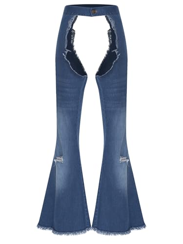 FEESHOW Männer Unisex Erwachsene Damen Westliche Kostüme Für Erwachsene Cowgirl Halloween Costumes Für Cosplay Weite Beinkleider Damen Denim-Chaps Blue XXL FEESHOW Männer Unisex Erwachsene Damen Westliche Kostüme Für Erwachsene Cowgirl Halloween Costumes Für Cosplay Weite Beinkleider Damen Denim-Chaps Blue XXL von FEESHOW