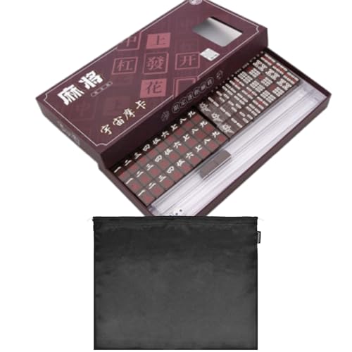 FEICHANGHAO Mini Mahjong Set Box Mit 144 Traditionellen Chinesischen Majong-Spielsteinen, Tragbares Majongsteine Spiel Ideal für Reisen und Familienunterhaltung (Kaffeefarbe) von FEICHANGHAO