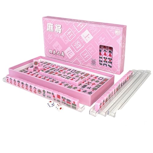 FEICHANGHAO Mini Mahjong Set Box Mit 144 Traditionellen Chinesischen Majong-Spielsteinen, Tragbares Majongsteine Spiel Ideal für Reisen und Familienunterhaltung (Rosa) von FEICHANGHAO