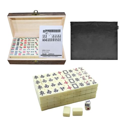 Mini Mahjong Set, Traditionelles Chinesisches Mah Jong für Reise, 144 Majong Spielsteine mit edler Holzschatulle, Reise Mahjong Spielset Beige, komplettes Majong-Spiel-Set für Versammlungen, Tischspie von FEICHANGHAO