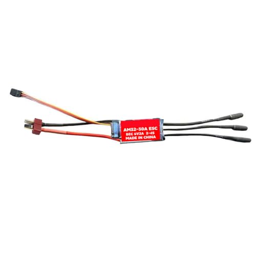 FEICHAO AM32-30A 2-6S 30A Brushless ESC BEC 6V 2A für Rennauto, Fahrzeug, Boot, Drohnen, Flugzeuge (unidirektional, verlöteter T-Stecker) von FEICHAO