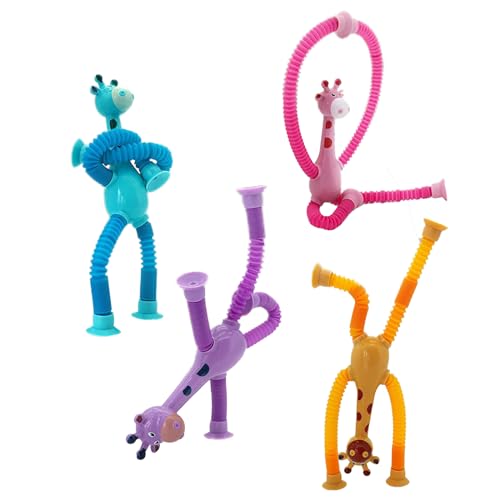 4 Stück Teleskop Saugnapf Giraffen Spielzeug FEIEQILAI-Giraffe Pop Röhren Sensorik Spielzeug Giraffen Spielzeug Giraffen Röhren Spielzeug Pädagogisches Stressabbau Spielzeug Kinder von FEIEQILAI