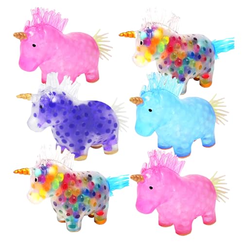 6pcs Einhorn Wasserperlen FEIEQILAI- Einhorn Hand Quetschspielzeug Einhorn Quetschbälle Spielzeug Bunte Wasser Perlen im Inneren für Mädchen Jungen oder Erwachsene Förderung der ruhigen Fokus von FEIEQILAI