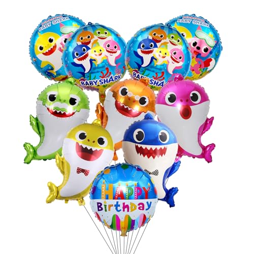 FEIEQILAI 10 Stück Hai Helium Luftballons Shark Party Supplies Set Hai Thema Dekorationen Kindergeburtstag Folienballons Für Kinder Geburtstagsfeier Deko Babyparty Party Supplies Enthält 2 Bandrolle von FEIEQILAI