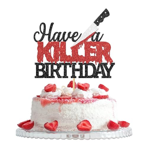 Have a Killer Cake Topper FEIEQILAI Tortendeko Halloween Cake Topper Halloween Kuchendekoration Blutige Kuchen Topper Kinder Junge Mann Mädchen Erwachsene Geburtstag Horror Party Dekorationen von FEIEQILAI