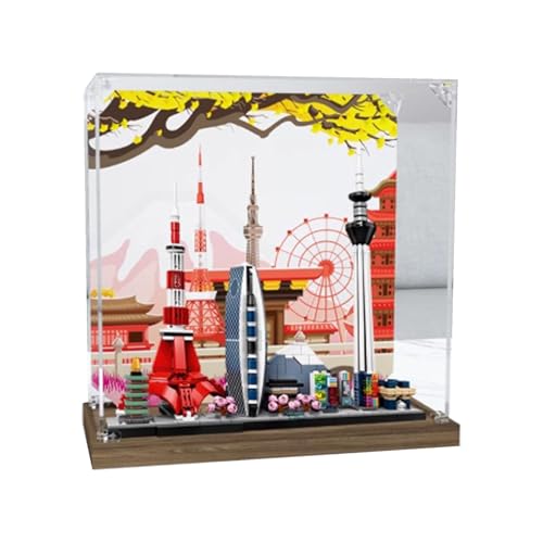 Acryl-Vitrine, für Lego 21051 Tokyo Skyline Modell, transparente Box, Aufbewahrungsbox, Displaybox kompatibel mit 21051 Modell. (nur Displaybox) (Holzsockel) von FEIFANBOYANG