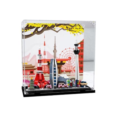 Acryl-Vitrine, für Lego 21051 Tokyo Skyline Modell, transparente Box, Aufbewahrungsbox, Displaybox kompatibel mit 21051 Modell. (nur Displaybox) (schwarzer Sockel) von FEIFANBOYANG