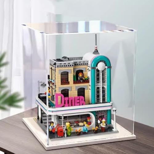 Acryl-Vitrine für Lego 10260 Nostalgie Restaurant Modell, staubdichte transparente Kollektionen Vitrine (nur Displaybox) (weißer Boden) von FEIFANBOYANG