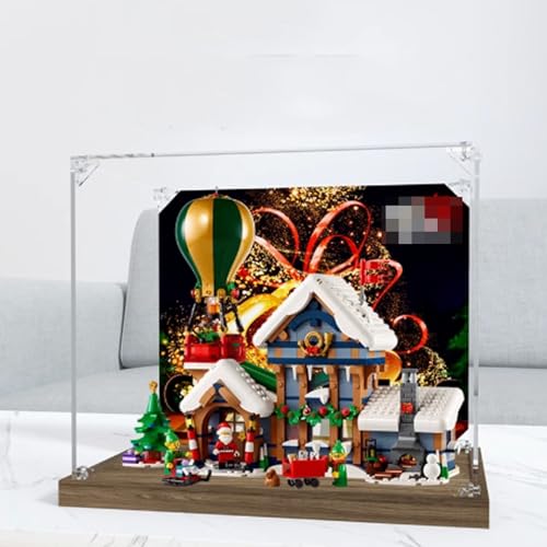 Transparente Acryl-Vitrine, für Lego 10339 Weihnachtsmann Postamt Modell, transparente Box, Aufbewahrungsbox, Displaybox, kompatibel mit Modell 10339. (nur Displaybox) (Holzsockel) von FEIFANBOYANG