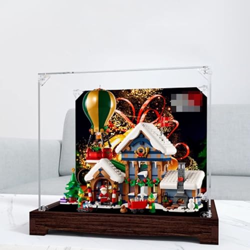 Transparente Acryl-Vitrine, für Lego 10339 Weihnachtsmann Postamt Modell, transparente Box, Aufbewahrungsbox, Displaybox, kompatibel mit Modell 10339. (nur Displaybox) (schwarze Walnuss) von FEIFANBOYANG