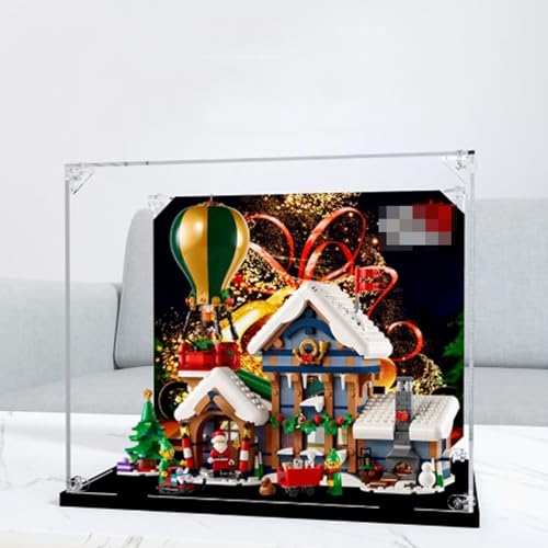 Transparente Acryl-Vitrine, für Lego 10339 Weihnachtsmann Postamt Modell, transparente Box, Aufbewahrungsbox, Displaybox, kompatibel mit Modell 10339. (nur Displaybox) (schwarzer Sockel) von FEIFANBOYANG