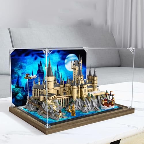 Transparente Acryl-Vitrine, für Lego 76419 Schloss- und Hofmodell, transparente Box, Aufbewahrungsbox, Displaybox, kompatibel mit 76419 Modell. (nur Displaybox) (Holzsockel) von FEIFANBOYANG