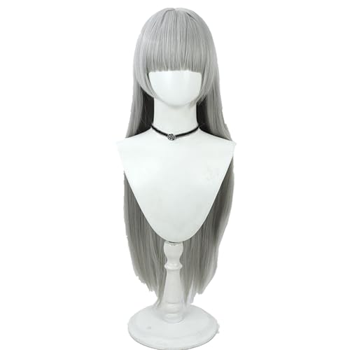 Anime Cosplay Wig for Mercury Lampe 80cm Long Silver Grey Hair Halloween Party Role Play Prop Costume Accessory Unisex von FEITIME