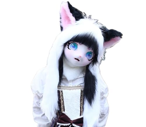 Cosplay Fursuit Kig Headsets Furry Cute Head Comiket Furries Rubbit Cat Doll Anime Halloween Costumes Unisex von FEITIME