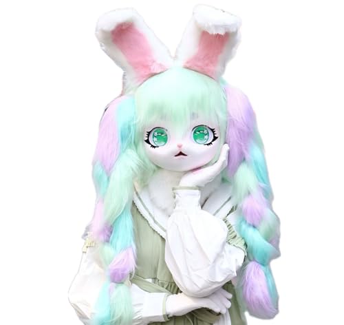 Cosplay Fursuit Kig Headsets Furry Cute Head Comiket Furries Rubbit Cat Doll Anime Halloween Costumes Unisex von FEITIME