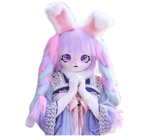 Cosplay Fursuit Kig Headsets Furry Cute Head Comiket Furries Rubbit Cat Doll Anime Halloween Costumes Unisex von FEITIME