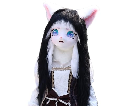 Cosplay Fursuit Kig Headsets Furry Cute Head Comiket Furries Rubbit Cat Doll Anime Halloween Costumes Unisex von FEITIME