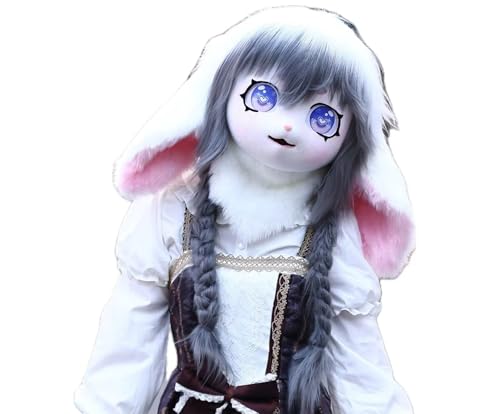 Cosplay Fursuit Kig Headsets Furry Cute Head Comiket Furries Rubbit Cat Doll Anime Halloween Costumes Unisex von FEITIME