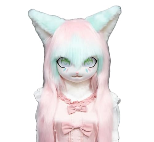 Cosplay Fursuit Kig Headsets Furry Head Comiket Furries Rubbit Cat Doll Anime Halloween Costumes Unisex von FEITIME