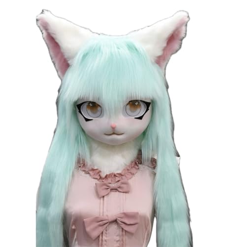 Cosplay Fursuit Kig Headsets Furry Head Comiket Furries Rubbit Cat Doll Anime Halloween Costumes Unisex von FEITIME