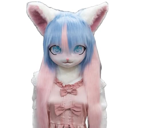 Cosplay Fursuit Kig Headsets Furry Head Comiket Furries Rubbit Cat Doll Anime Halloween Costumes Unisex von FEITIME