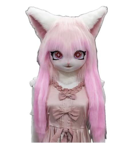 Cosplay Fursuit Kig Headsets Furry Only Head Comiket Furries Rubbit Cat Doll Anime Halloween Costumes Unisex von FEITIME