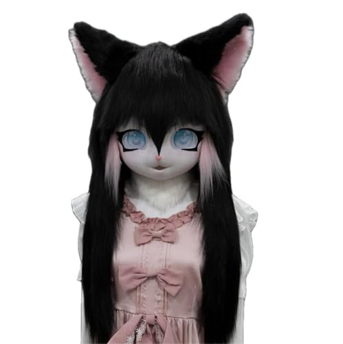 Cosplay Fursuit Kig Headsets Furry Only Head Comiket Furries Rubbit Cat Doll Anime Halloween Costumes Unisex von FEITIME