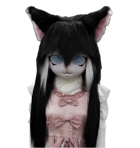 Cosplay Fursuit Kig Headsets Furry Only Head Comiket Furries Rubbit Cat Doll Anime Halloween Costumes Unisex von FEITIME