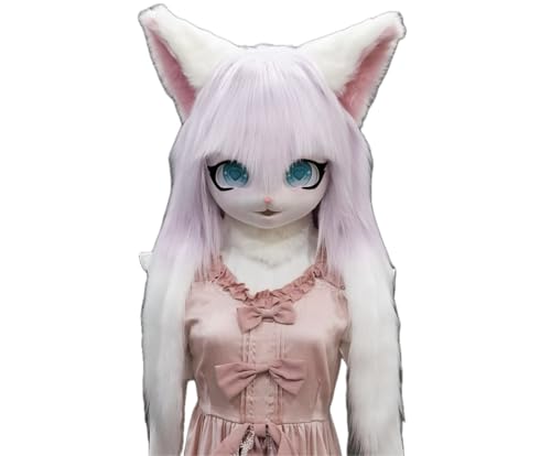 FEITIME Cosplay Fursuit Kig Headsets Furry Head Comiket Furries Rubbit Cat Doll Anime Halloween Costumes Unisex von FEITIME