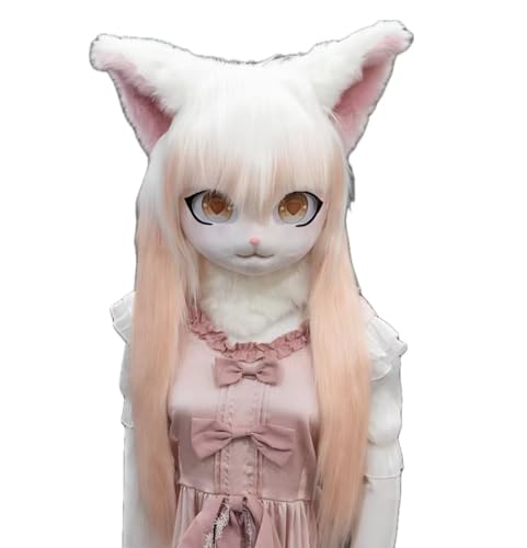 FEITIME Cosplay Fursuit Kig Headsets Furry Head Comiket Furries Rubbit Cat Doll Anime Halloween Costumes Unisex von FEITIME