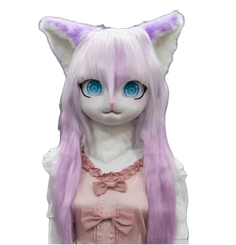 FEITIME Cosplay Fursuit Kig Headsets Furry Head Comiket Furries Rubbit Cat Doll Anime Halloween Costumes Unisex von FEITIME