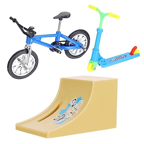 FELTECHELECTR 1 Satz Fingerrad Fingerbike Mit Rampe Fingerspielzeug Für Kinder Mini-Skateboards Kinder Mini-Spielzeug Sportroller Griffbrett Minirampe Lernspielzeug Blue Aluminiumlegierung von FELTECHELECTR