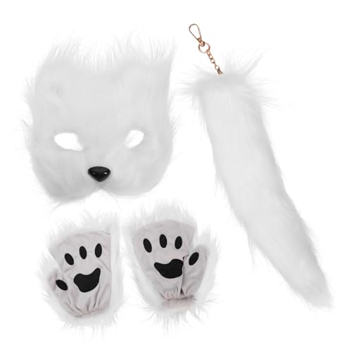 FELTECHELECTR 1 Satz Fuchs-masken-set Fuchsmaske Und Tier Cosplay Pelziger Fuchsschwänze Cosplay-fuchsmaske Fuchsschwanz-pelzkostüm Maskerade Fuchsmaske Wolf Kostüm Stoff Weiß von FELTECHELECTR