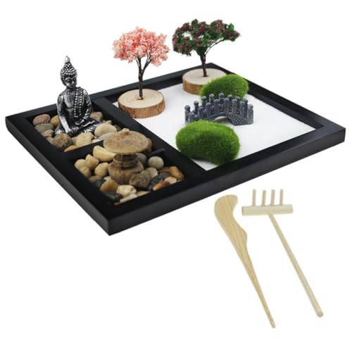 FELTECHELECTR 1 Satz Heimzubehör Japanisch Tischplatte Anlage Meditationszubehör Gartenzubehör Mini Modern Bonsai-Baum-kit Zen-Garten-Set Haushaltskunst Schmuck Sandkasten MDF von FELTECHELECTR