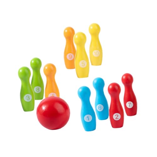 FELTECHELECTR 1 Satz Hölzernes Zahlen-Bowling Kinderspiel Spielzeug zum Sortieren von Farben Kinder bowlen Kinder Bowling Set weinachtsgeschenke Kinder Bildungsbedarf Bowling-Spielset für Kinder von FELTECHELECTR