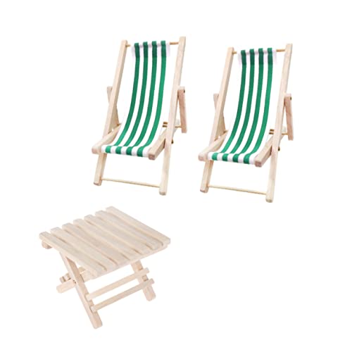 FELTECHELECTR 1 Satz Miniaturmöbel holzliegestuhl puppenhausmöbel Set Kinderzimmer Dekoration Strandkörbe tragbar Miniatur-Strandtisch Miniatur-Verzierungen Mini-Hausstuhl Bambus Green von FELTECHELECTR