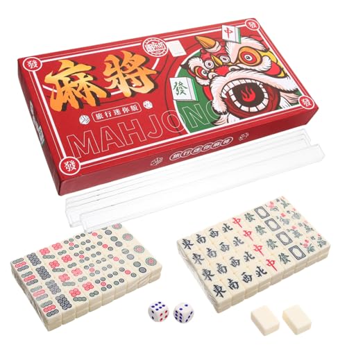 FELTECHELECTR 1 Satz Tragbares Mini-Mahjong Mahjong-brettspiel Mini-Mahjong-Spiel Chinesisches Schach Mahjong-ständer Mahjong-Karten Mahjong-Tisch Mahjong-Rack Mahjong-kit Weiß Melamin von FELTECHELECTR