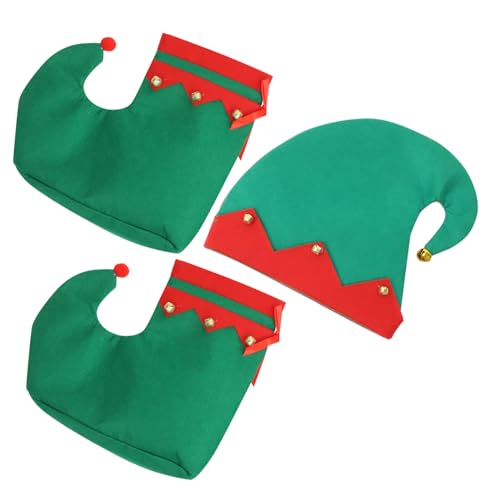 FELTECHELECTR 1 Satz Weihnachtsdekorations-requisiten Für Kinder Kostüm Elfen-cosplay-accessoires Weihnachtshausschuhe Weihnachtspantoffeln Feiertag Elfenhüte Und -schuhe Vlies Green von FELTECHELECTR