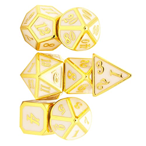 FELTECHELECTR 1 Set 7 Stück Metallwürfel Partyspiel Facettierte Würfel 7 Stück RPG Spiele Würfel Würfelspiel Polyedrische Würfel Legierungswürfel Brettspiele Mdice Unterhaltungswürfel Golden von FELTECHELECTR