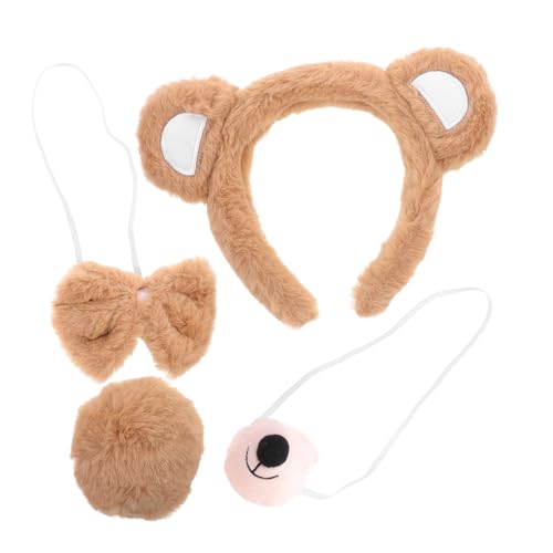 FELTECHELECTR 1 Set Bär Kostüm Stirnband Kopf Bandana Tiere Tier Kostüm Zubehör Party Kopfschmuck Cosplay Zubehör Tier Ohr Haarbänder Tier Kostüm Zubehör Khaki Plüsch von FELTECHELECTR