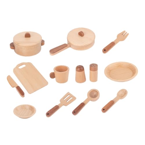 FELTECHELECTR 1 Set Holzspielzeug Spielküche Mit Kochgeschirr Und Spielbesteck Realistische Simulation Von Küchenutensilien Für Kreatives Rollenspiel Und Spaß Im Kinderzimmer von FELTECHELECTR