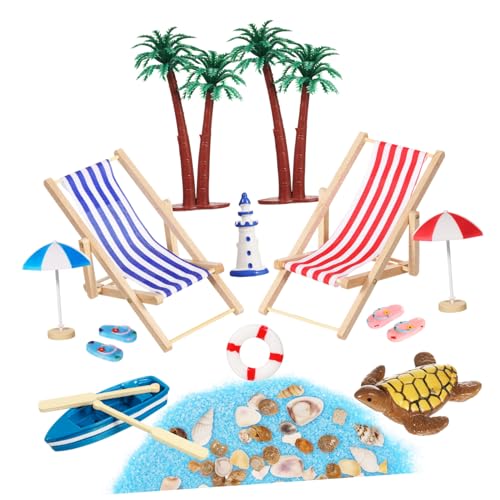 FELTECHELECTR 1 Set Mikro Sommer Strand Szenen Requisiten Mini Zubehör Für Mikrolandschaften Stranddeko Mit Liegestuhl Palmen Und Muscheln Perfektes Miniatur Garten Accessoire Für von FELTECHELECTR