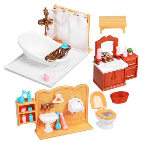 FELTECHELECTR Mini Badezimmer öbel Set Für Puppenhaus Miniatur Badezimmer Einrichtung Aus Puppenhaus Zubehör Für Kleine Puppen Badezimmer Dekoration Für Puppenhäuser von FELTECHELECTR