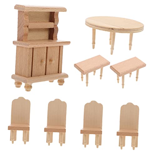 FELTECHELECTR 8 Teiliges Miniaturmöbel Set Für Puppenhäuser Tisch 4 Stühle 2 Hocker Und 1 Schrank Ideal Für Kreatives Rollenspiel Und Als Dekoration Für Kinderzimmer Dollhouse Zubehör von FELTECHELECTR