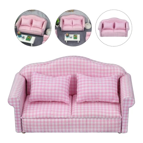 FELTECHELECTR 1 Set Puppenhaus Sofa Miniatur Sofa Mit Kissen Puppenhaus Möbelmodell Für Kinderzimmer Holzspielzeug Für Kreative Spielwelten Ideal Für Puppenhaus Dekoration von FELTECHELECTR