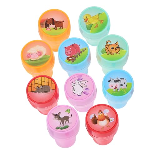 FELTECHELECTR 10St Kinderstempel Tiere Stempel für Tierstempel-Set Geburtstagsgeschenke Farmtier Lehrerstempel Zauberer-Stempel Zug-Party Eierstempel Weihnachten PVC von FELTECHELECTR