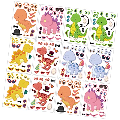 FELTECHELECTR 12 Blätter Dinosaurier-Puzzle-Aufkleber hühner Stickers Cartoon-Aufkleber DIY-Dinosaurier-Aufkleber interessante Musteraufkleber Kupferplattenaufkleber von FELTECHELECTR